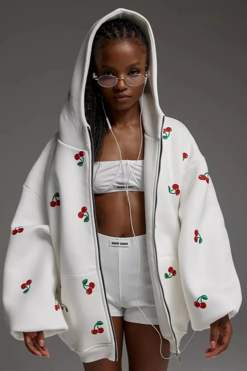 Cherry Print Loose Street Fashion Hoodie - Image 7