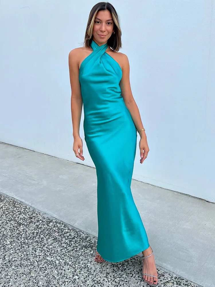 Chest Wrap Satin Bandage Maxi Dress - Image 5