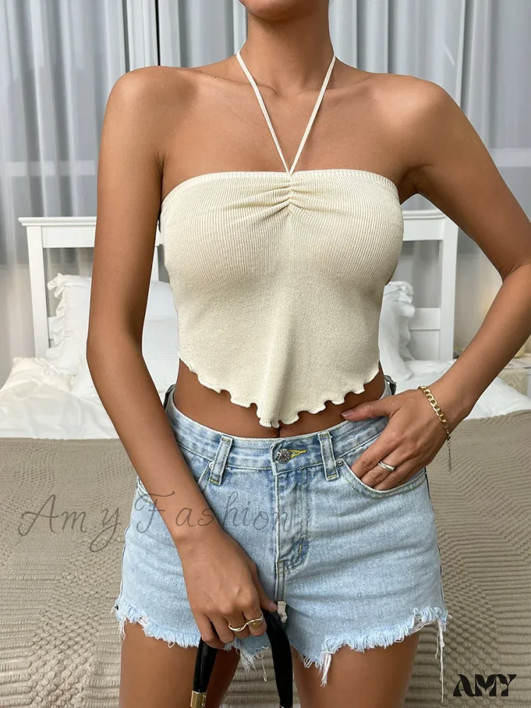 Chic Sexy Knitting Strapless Backless Hem Summer Slim Solid Crop Top - Image 3