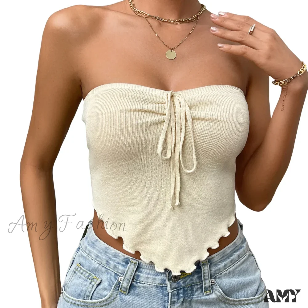 Chic Sexy Knitting Strapless Backless Hem Summer Slim Solid Crop Top - Image 6