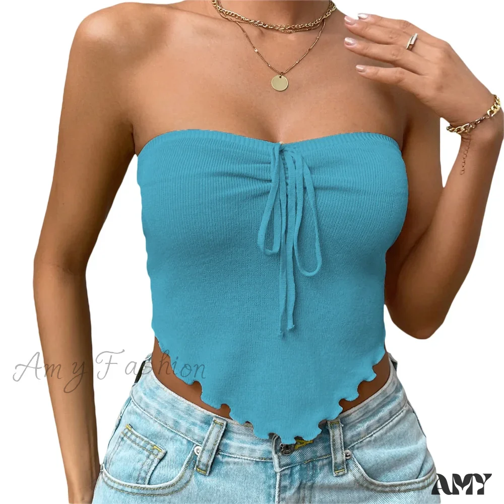 Chic Sexy Knitting Strapless Backless Hem Summer Slim Solid Crop Top - Image 8