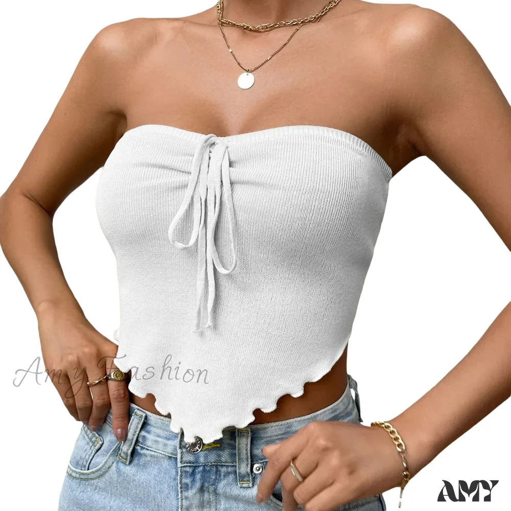 Chic Sexy Knitting Strapless Backless Hem Summer Slim Solid Crop Top - Image 9