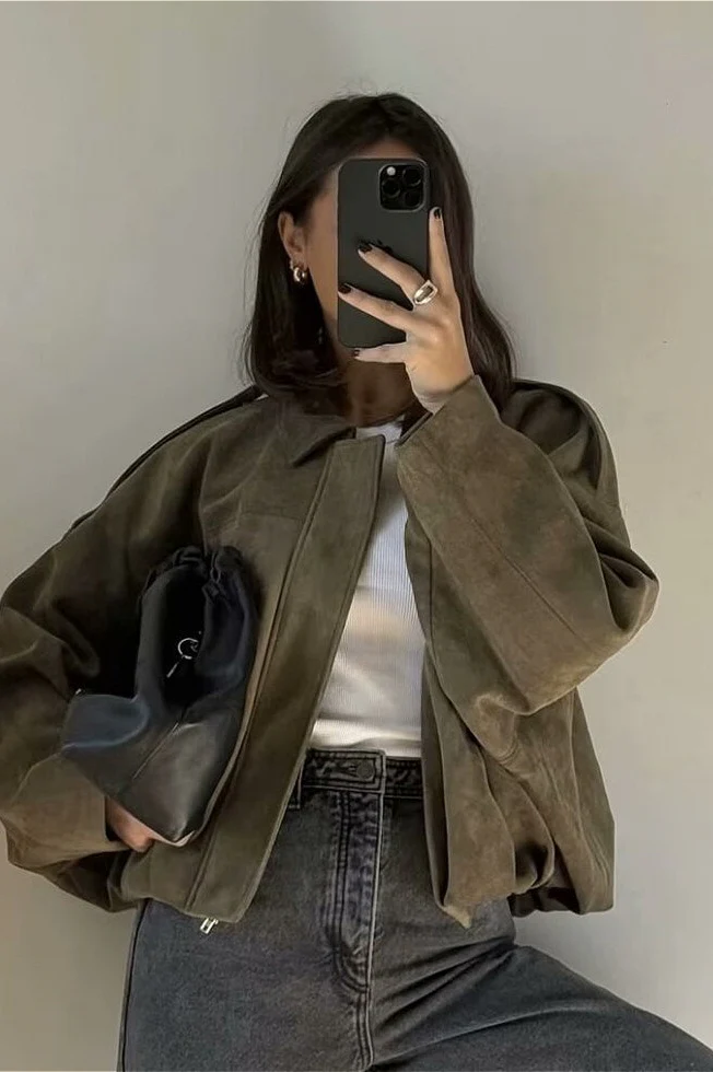 Chic Velvety Textured Bomber Jacket - Image 2