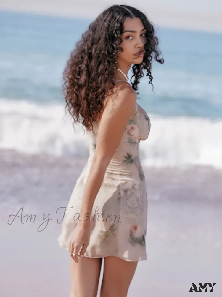 Amy Fashion - Chiffon Floral Print Spaghetti Strap Backless Boho Dress - Image 5