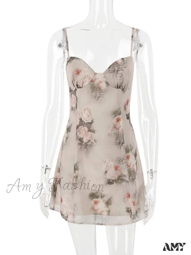 Amy Fashion - Chiffon Floral Print Spaghetti Strap Backless Boho Dress - Image 6