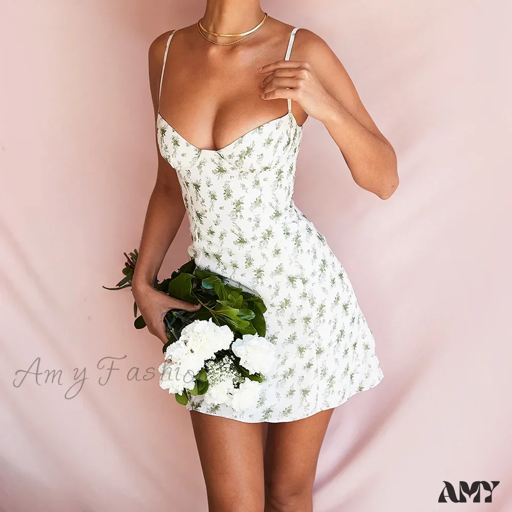 Amy Fashion - Chiffon Floral Print Spaghetti Strap Backless Boho Dress - Image 7