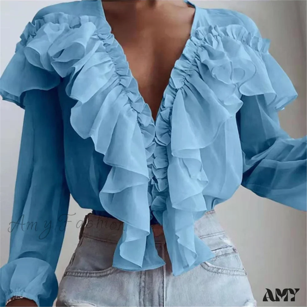 Amy Fashion - Chiffon Shirt Work Casual Lady Solid Color - Image 4