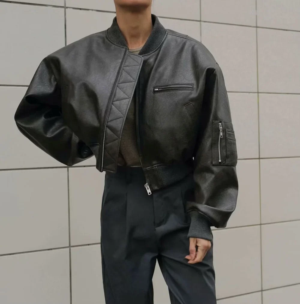 Chunky Spice Leather Short Coat - Image 2