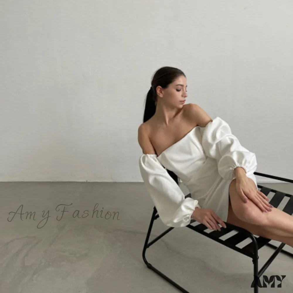 Amy Fashion - Churses Sexy Off The Shoulder Bodycon White Dress - Image 3