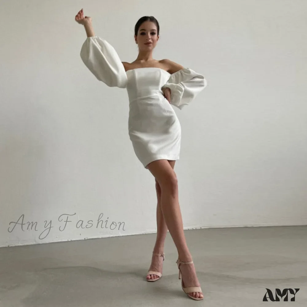 Amy Fashion - Churses Sexy Off The Shoulder Bodycon White Dress - Image 4