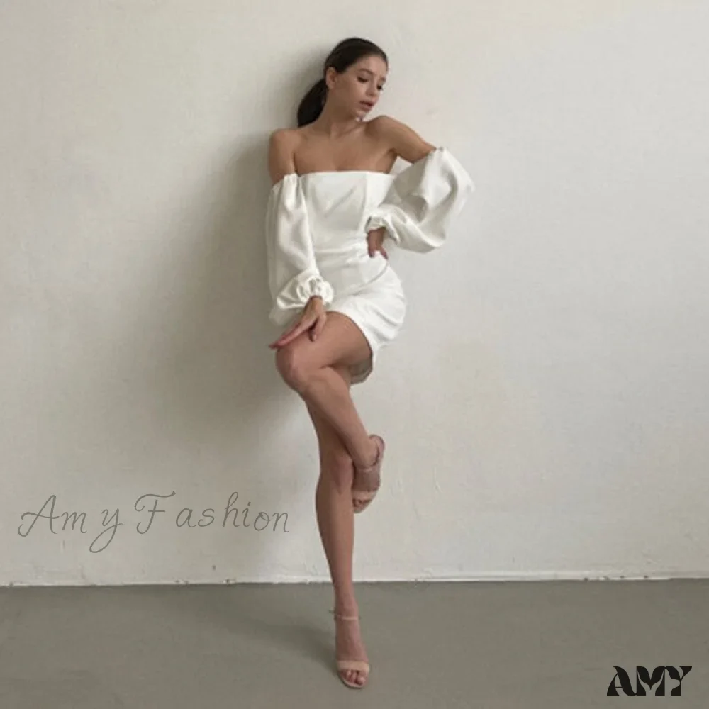 Amy Fashion - Churses Sexy Off The Shoulder Bodycon White Dress - Image 7