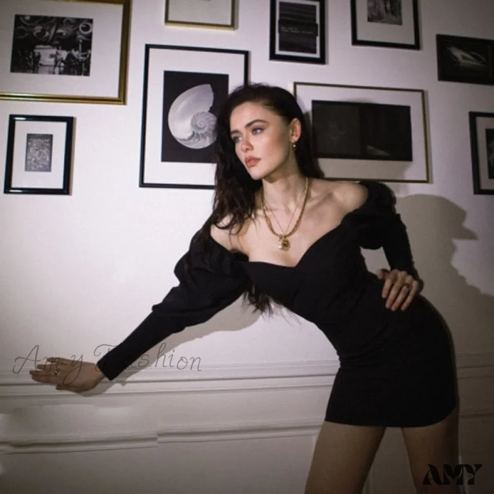 Amy Fashion - Churses Sexy Puff Sleeve Off The Shoulder Bodycon Dress - Image 2