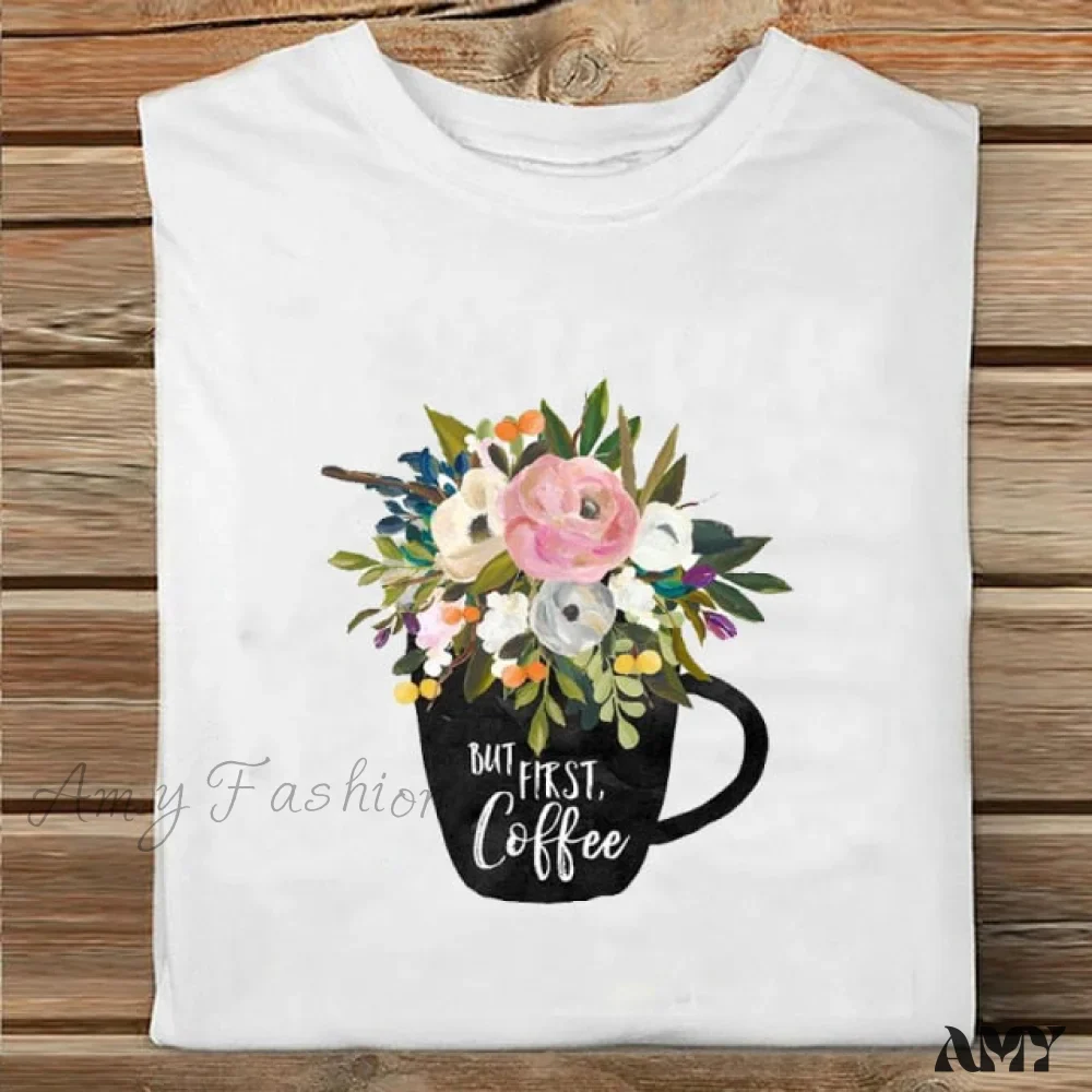 Amy Fashion - Coffee Love Cartoon Printing Clothes Tshirt - Image 17