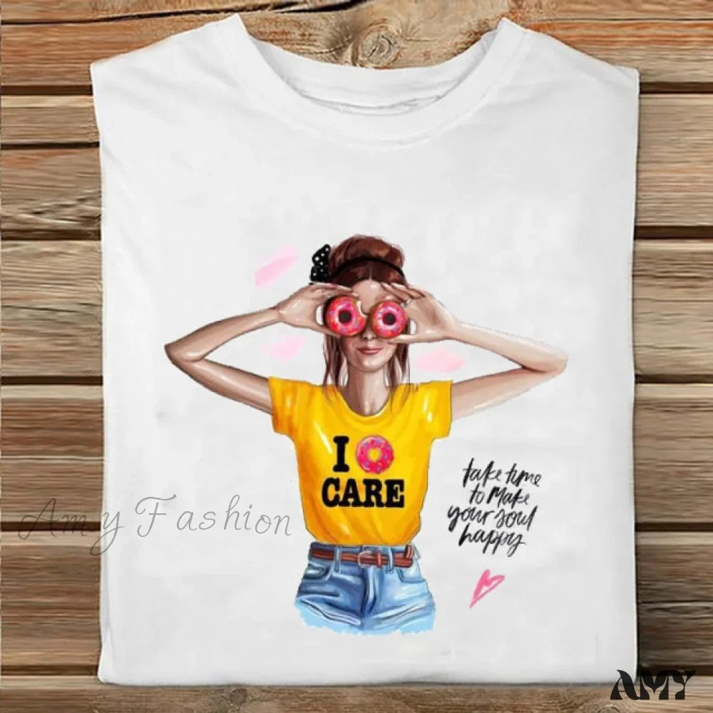 Amy Fashion - Coffee Love Cartoon Printing Clothes Tshirt - Image 5