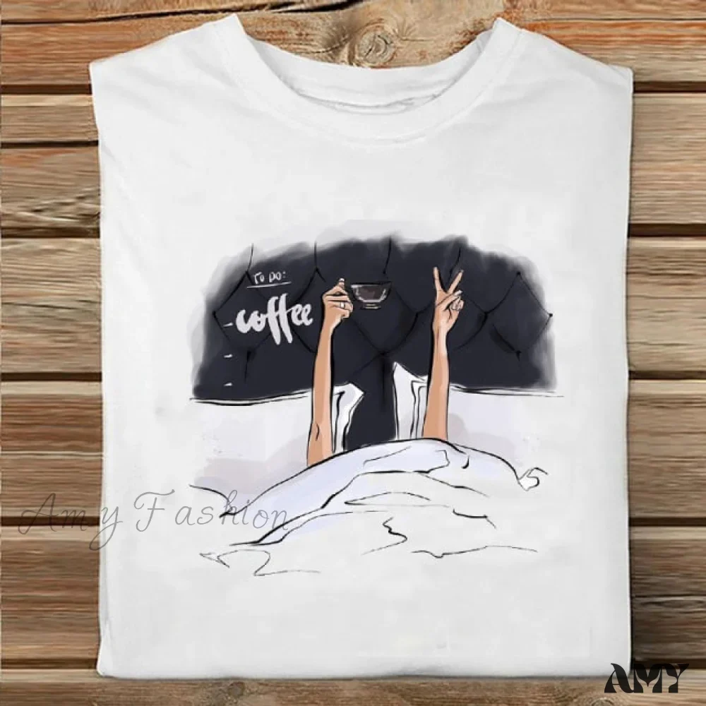 Amy Fashion - Coffee Love Cartoon Printing Clothes Tshirt - Image 9