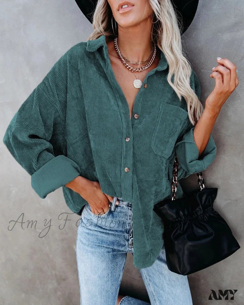 Amy Fashion - Corduroy Tunic Ladies Coats - Image 10