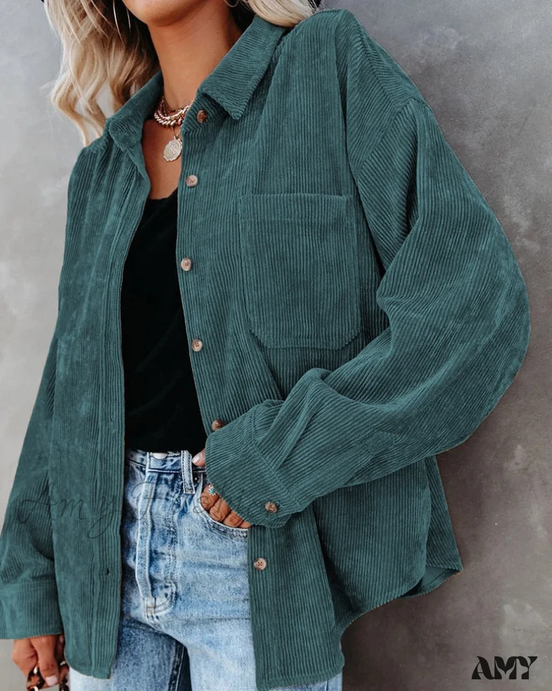Amy Fashion - Corduroy Tunic Ladies Coats - Image 6