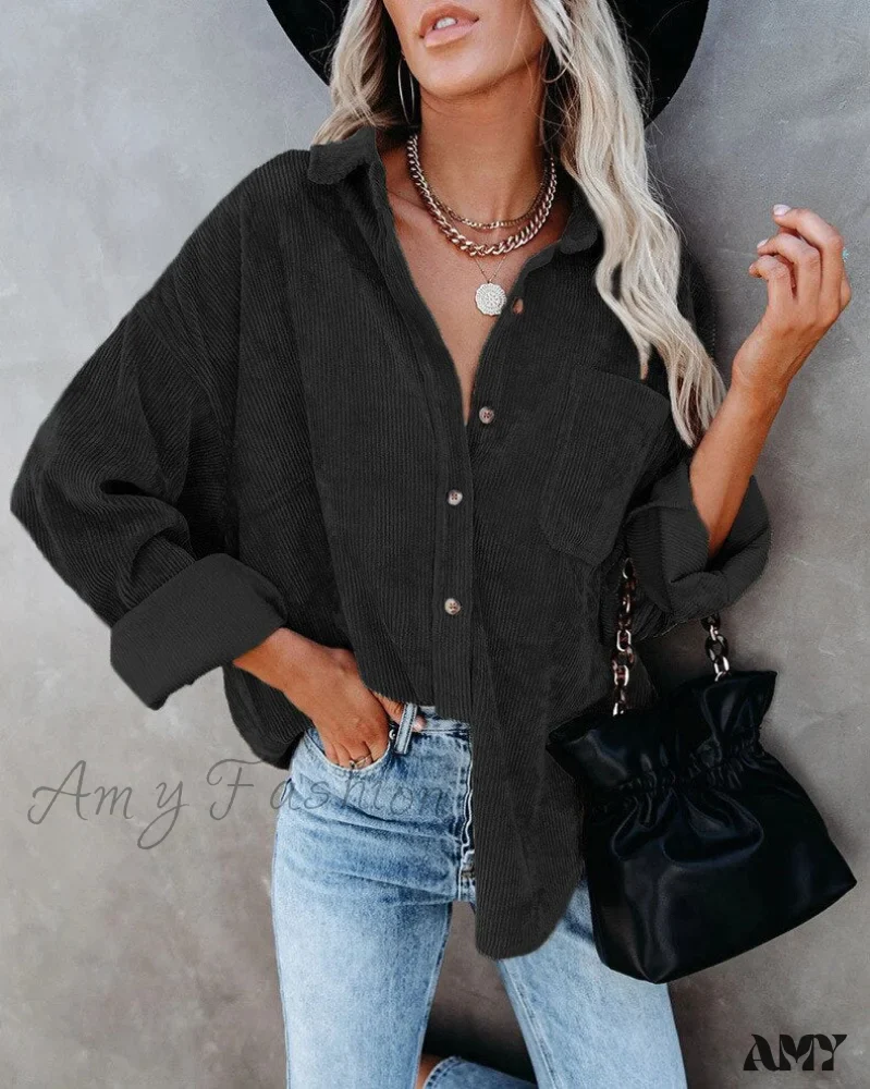Amy Fashion - Corduroy Tunic Ladies Coats - Image 7