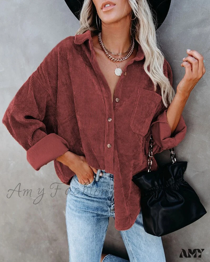 Amy Fashion - Corduroy Tunic Ladies Coats - Image 8