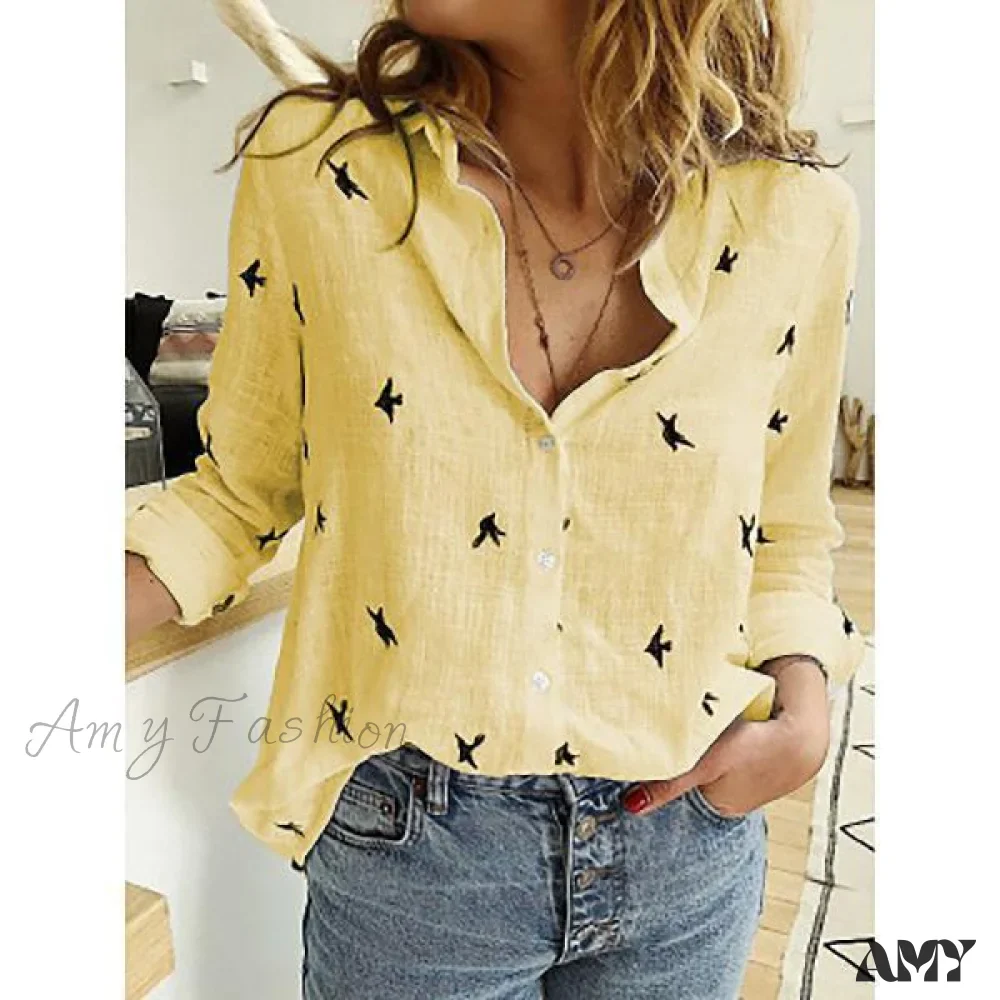 Amy Fashion - Cotton Linen Vintage Flower Print Blouse - Image 13