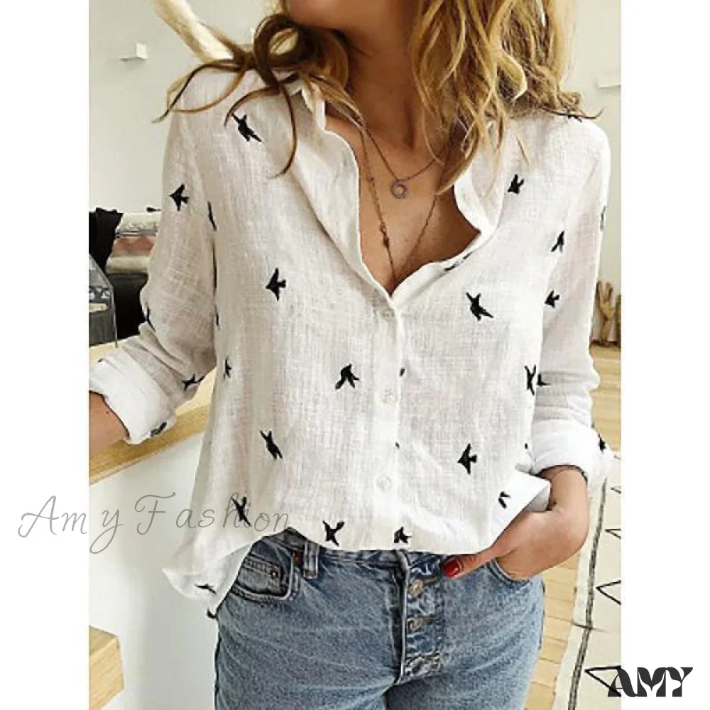 Amy Fashion - Cotton Linen Vintage Flower Print Blouse - Image 15