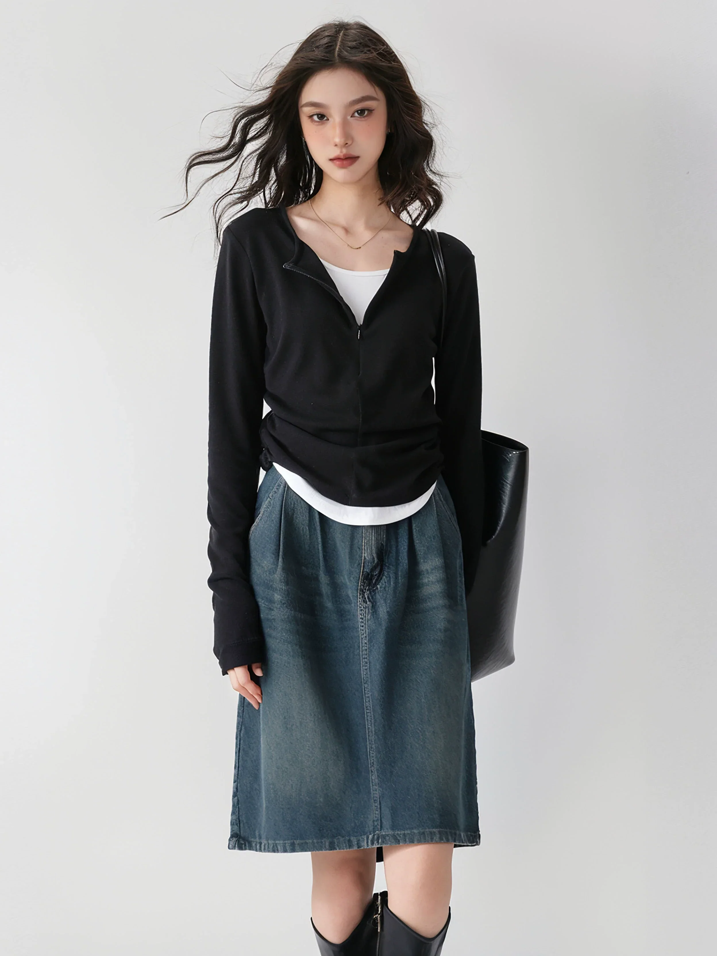 Color Block Mock Two-piece Knit Base Layer