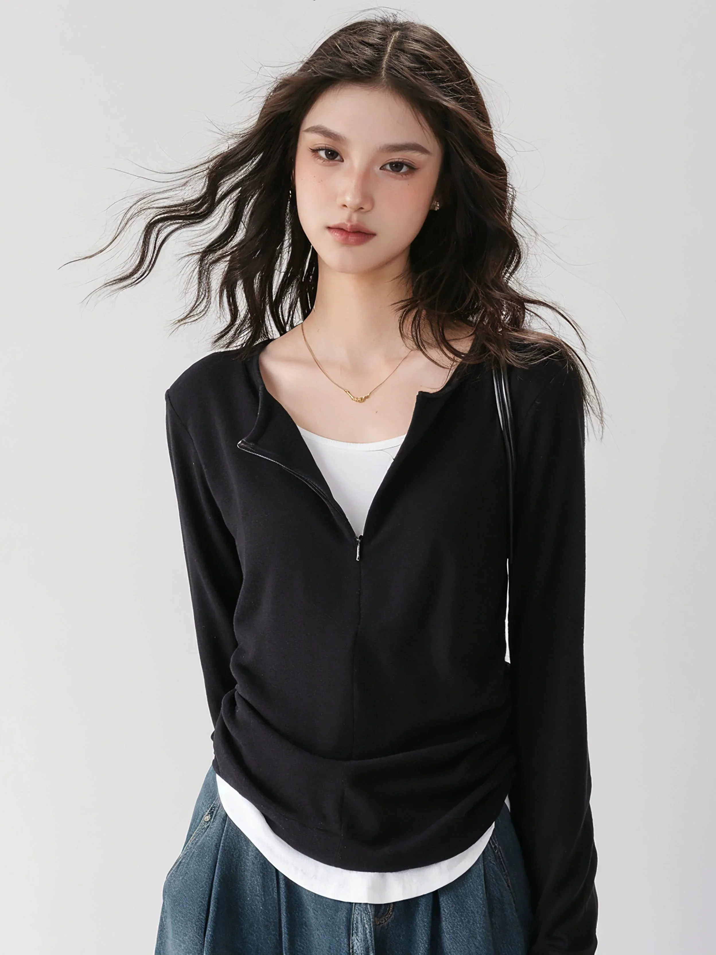 Color Block Mock Two-piece Knit Base Layer - Image 2