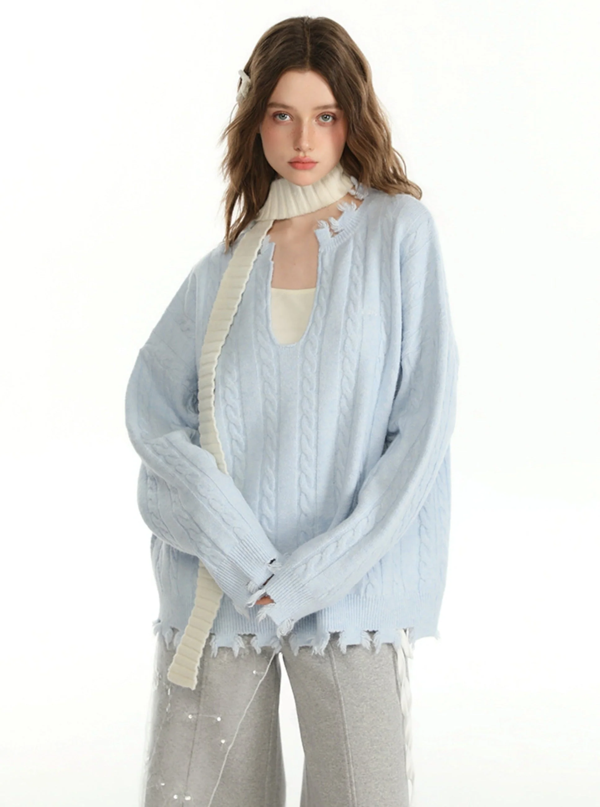 Autumn Solid Color Sweater And Inner Vest Set - Image 2