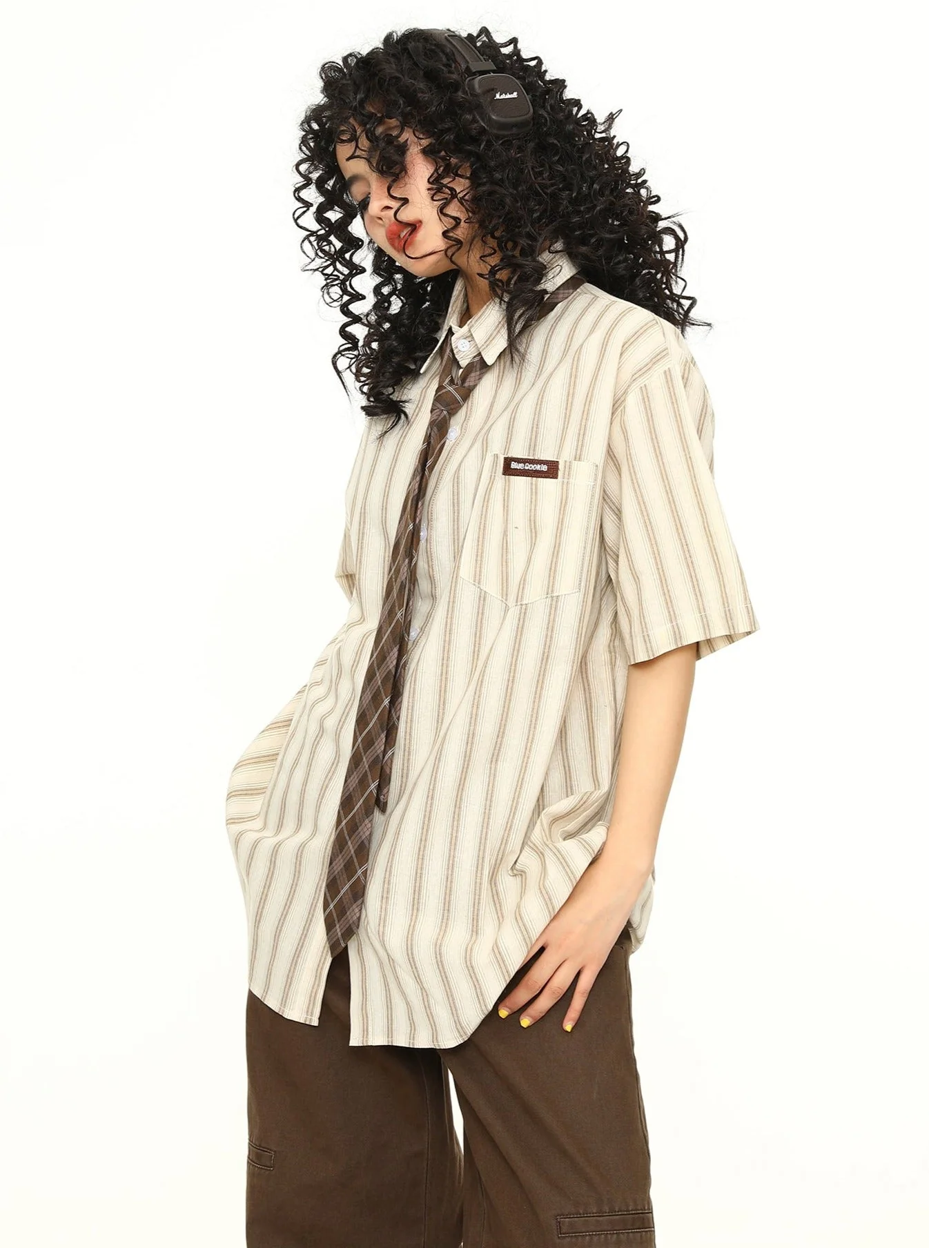 Preppy Striped Button-Up Short Sleeved Shirt - Image 2