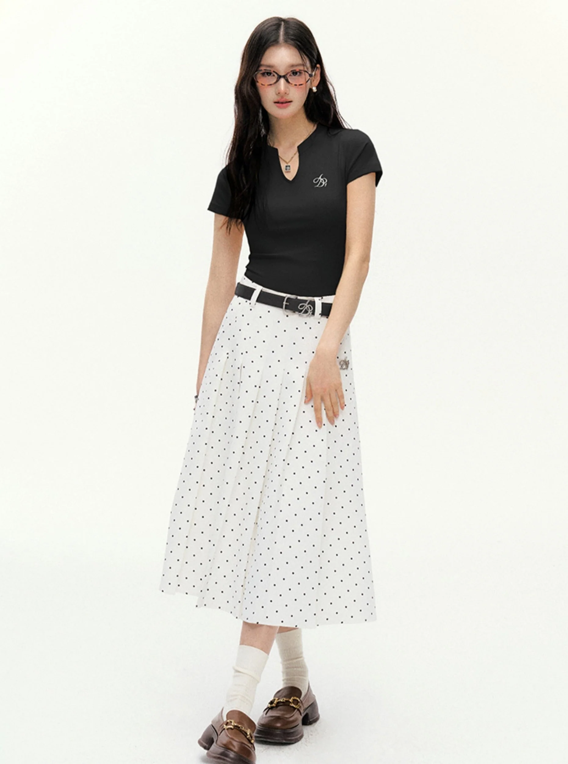 Keyhole Neckline Fitted Tee: Short Sleeve Logo Embroidered Top - Image 16