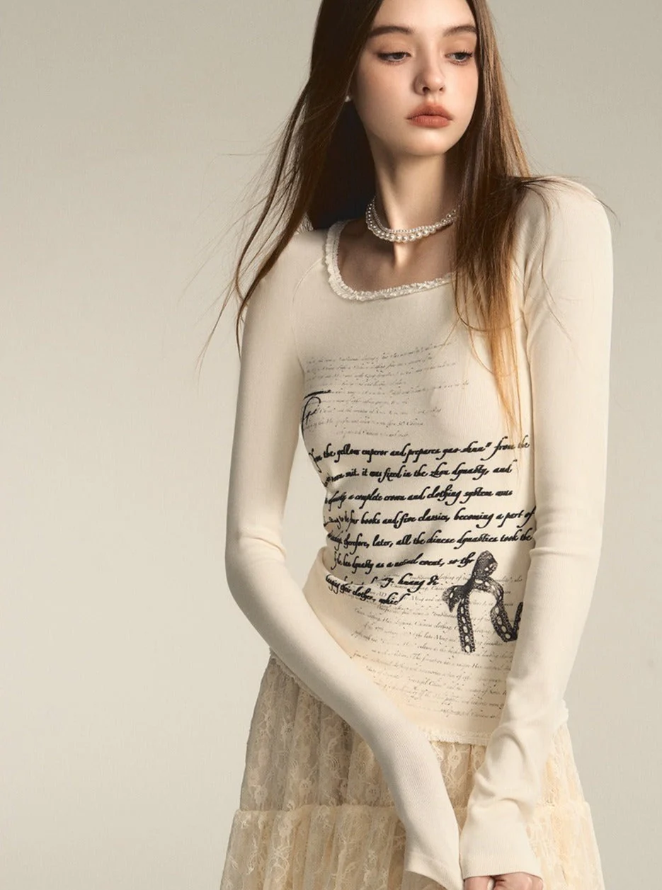 Print Square Neck Pure Desire Lace Base Top - Image 2