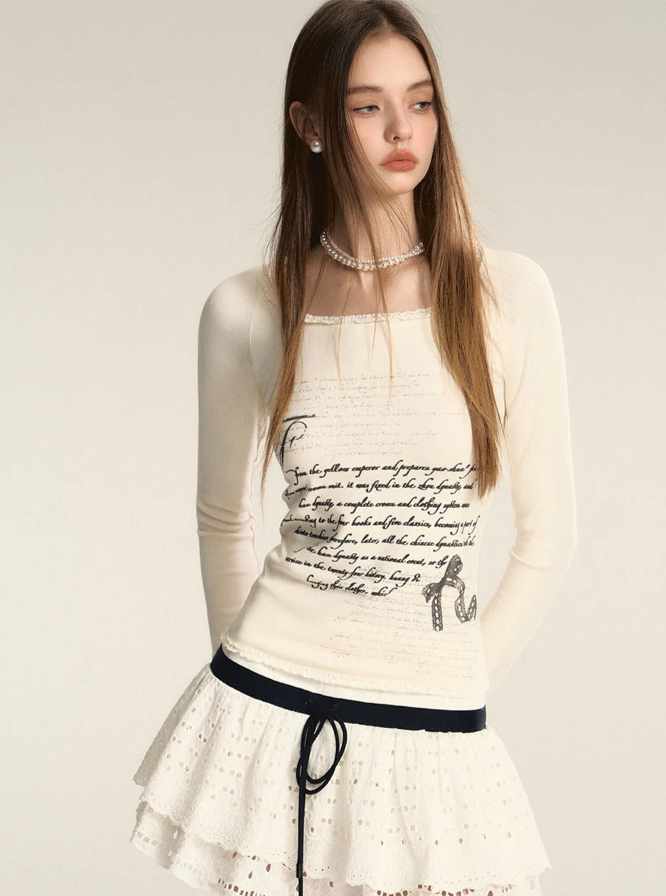 Print Square Neck Pure Desire Lace Base Top - Image 6