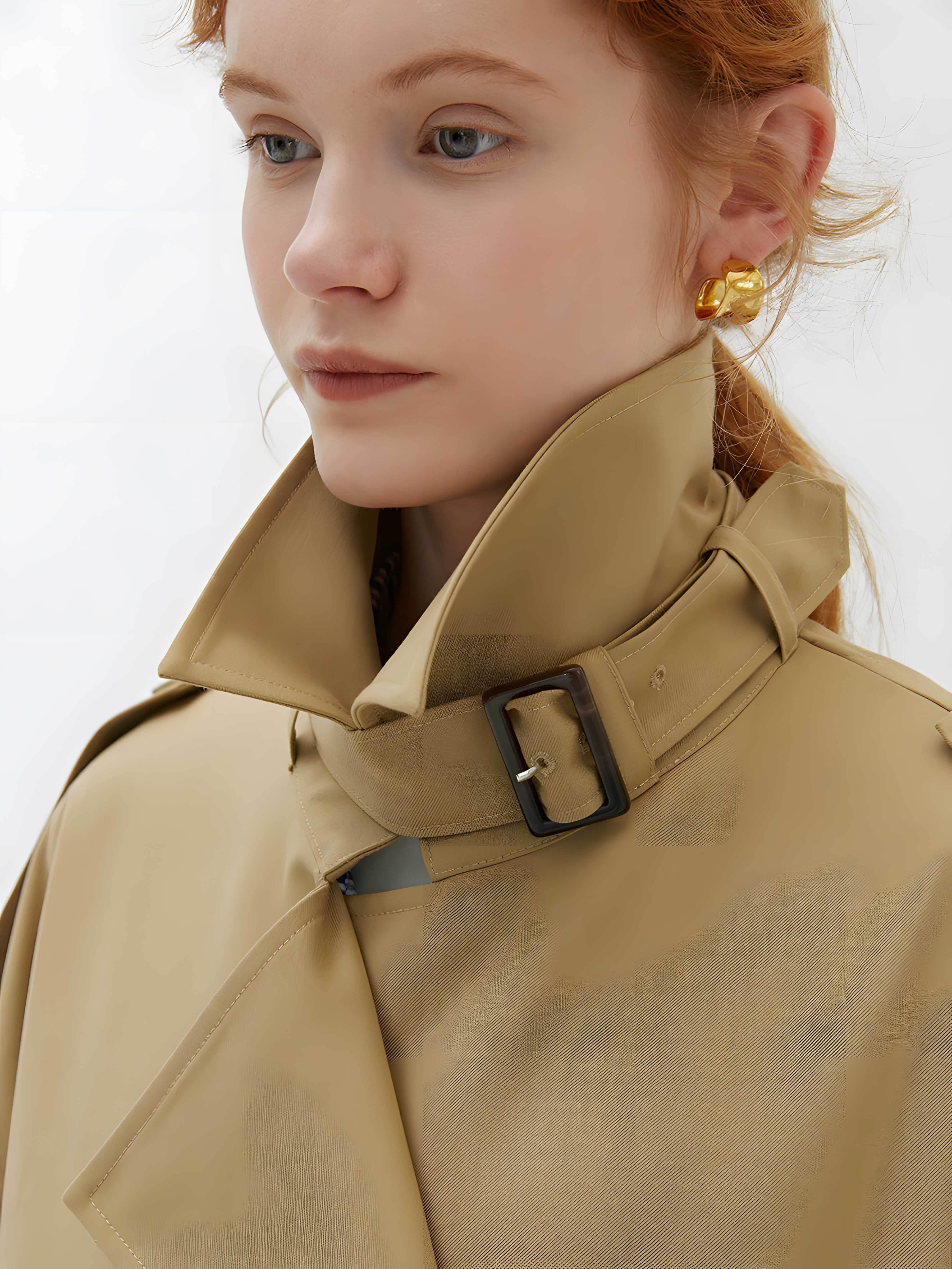 Khaki Double-Breasted Trench Coat - Image 10