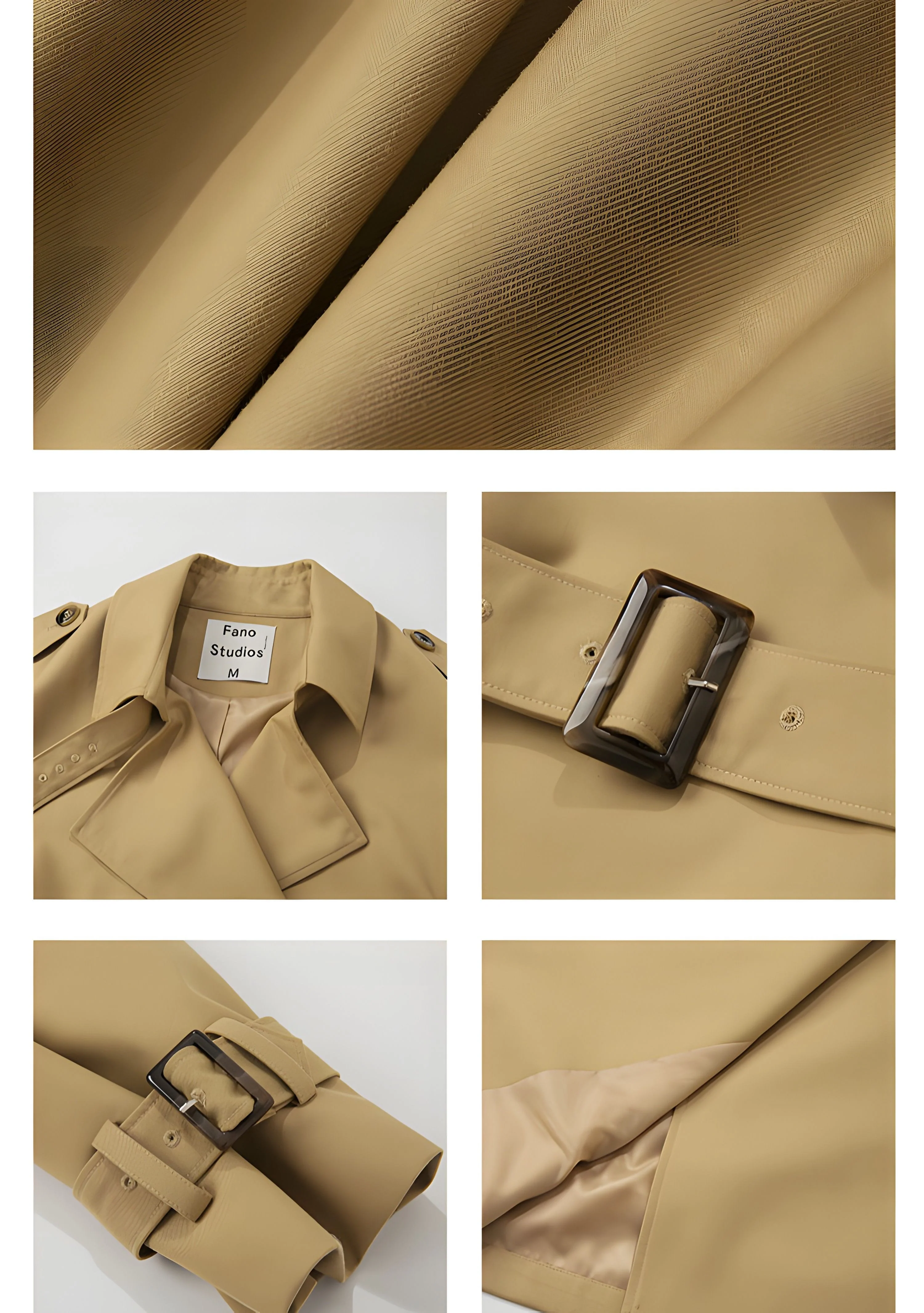 Khaki Double-Breasted Trench Coat - Image 14