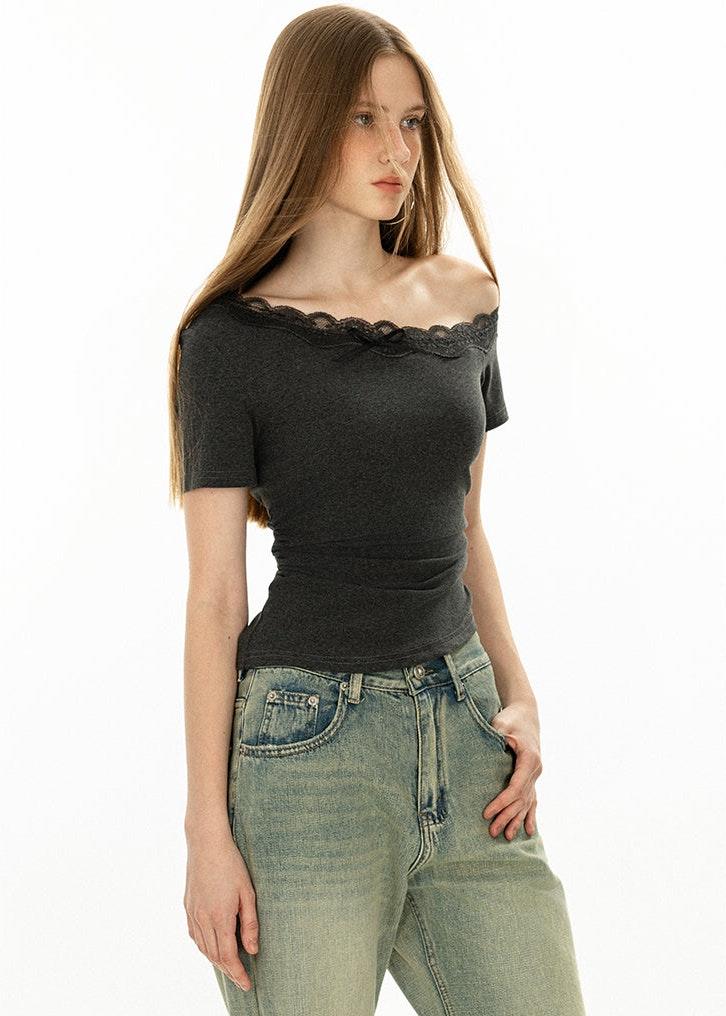 Lace Trim Off Shoulder Top - Image 3