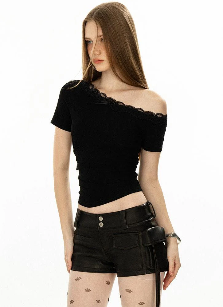 Lace Trim Off Shoulder Top - Image 9