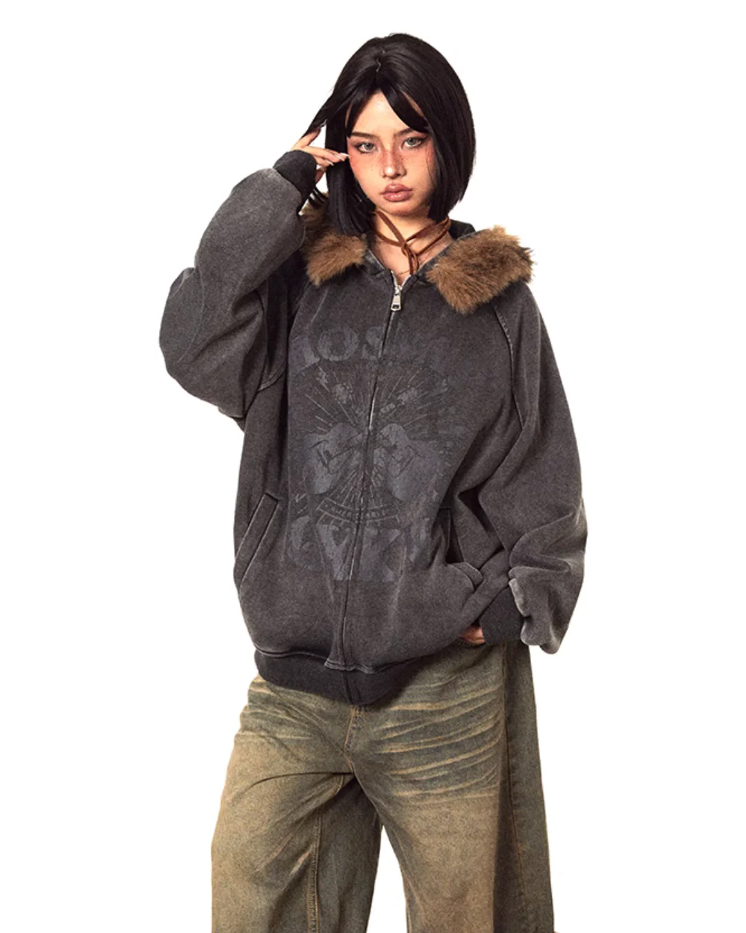 Fur-Trimmed Vintage Zip-Up Jacket - Image 10