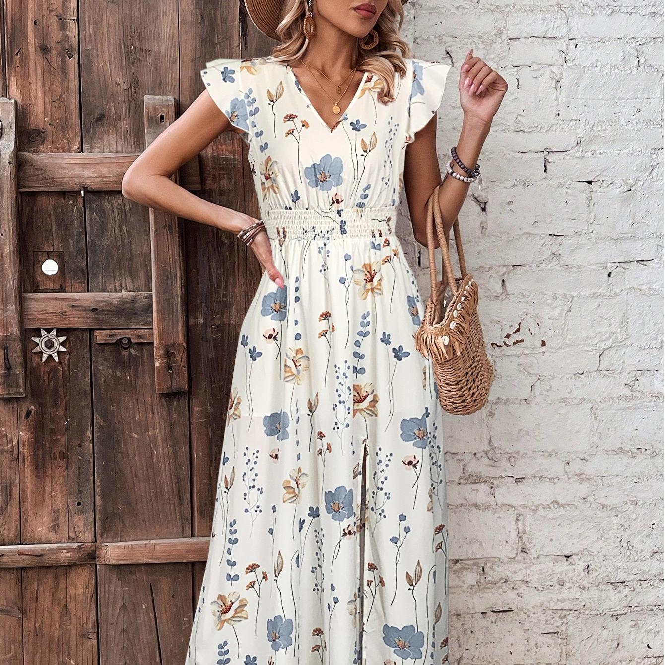 V-Neck High-Waisted Slit Printed Dress By The Ear - Image 2