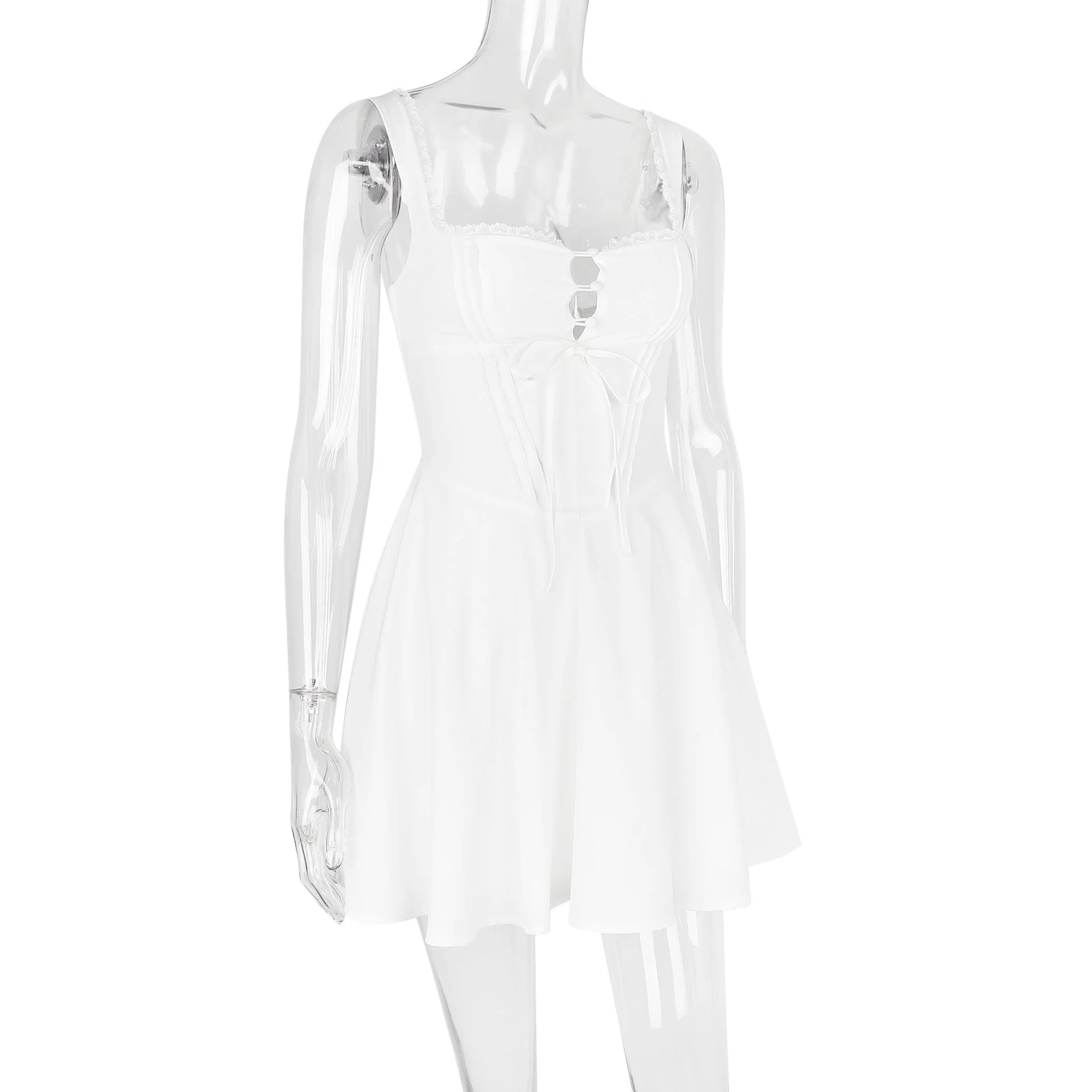 Sling Lace Halter Back Solid Color Dress - Image 2