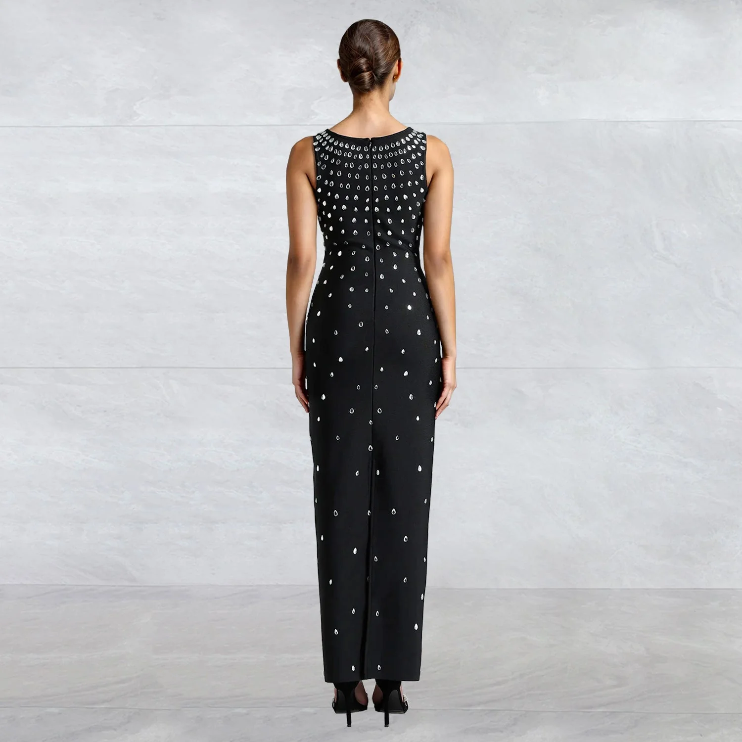 Rhinestone U-Neck Sleeveless Hip Dress - Image 2