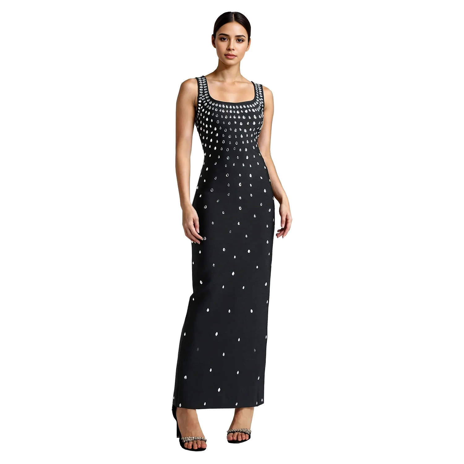 Rhinestone U-Neck Sleeveless Hip Dress - Image 4