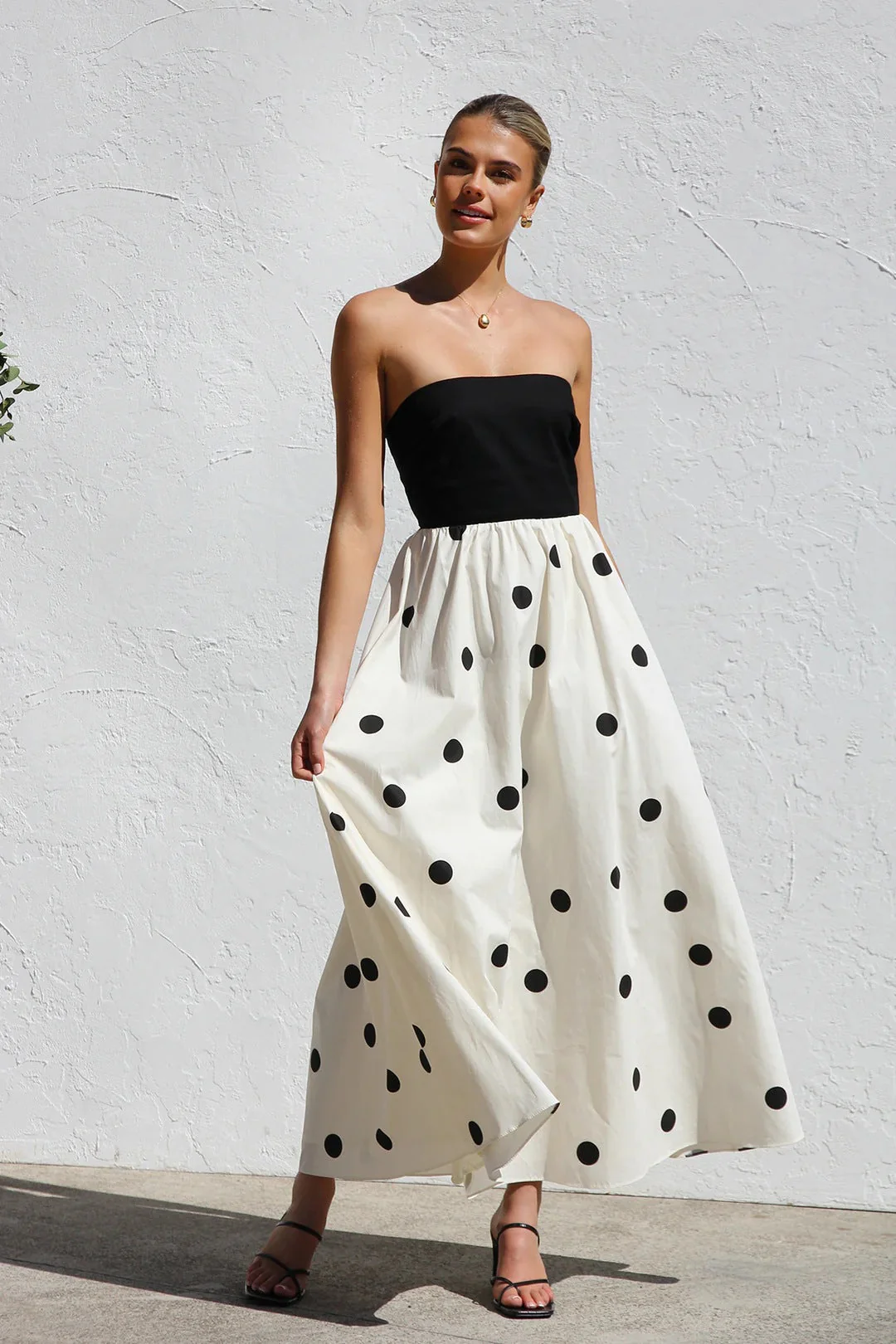 Polka dot print patchwork wrap dress - Image 2