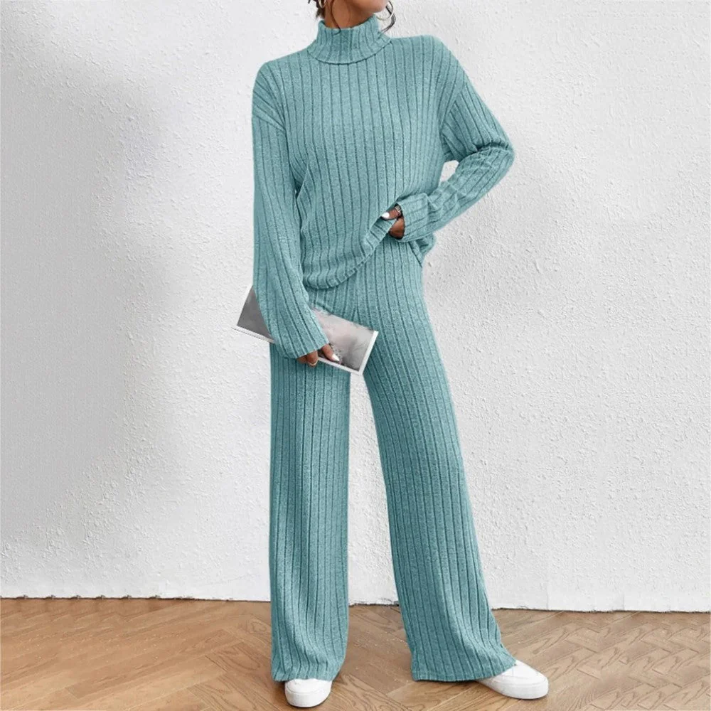 Casual Ribbed Knit Lounge Set Two Piece Outfit - Image 2