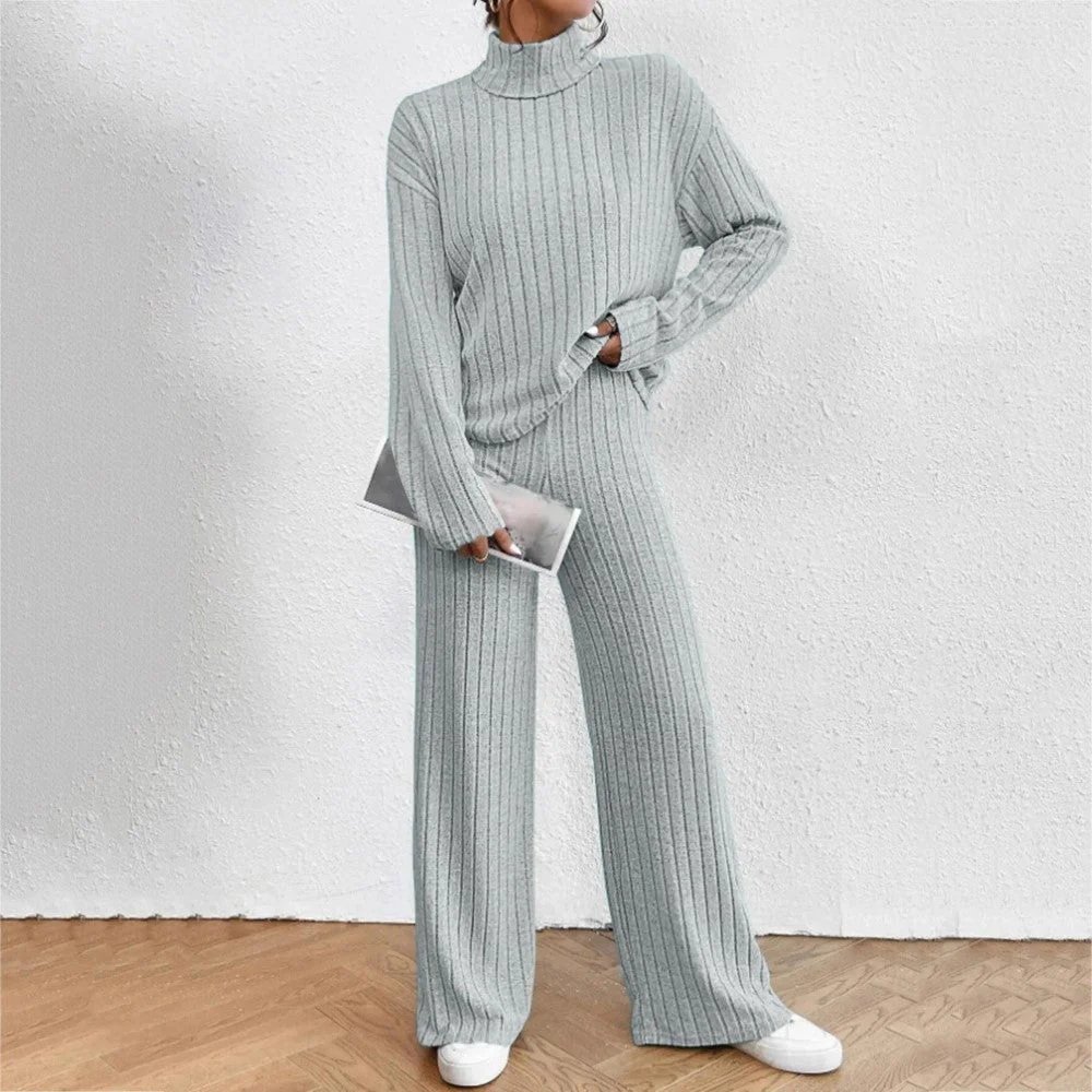 Casual Ribbed Knit Lounge Set Two Piece Outfit - Image 5
