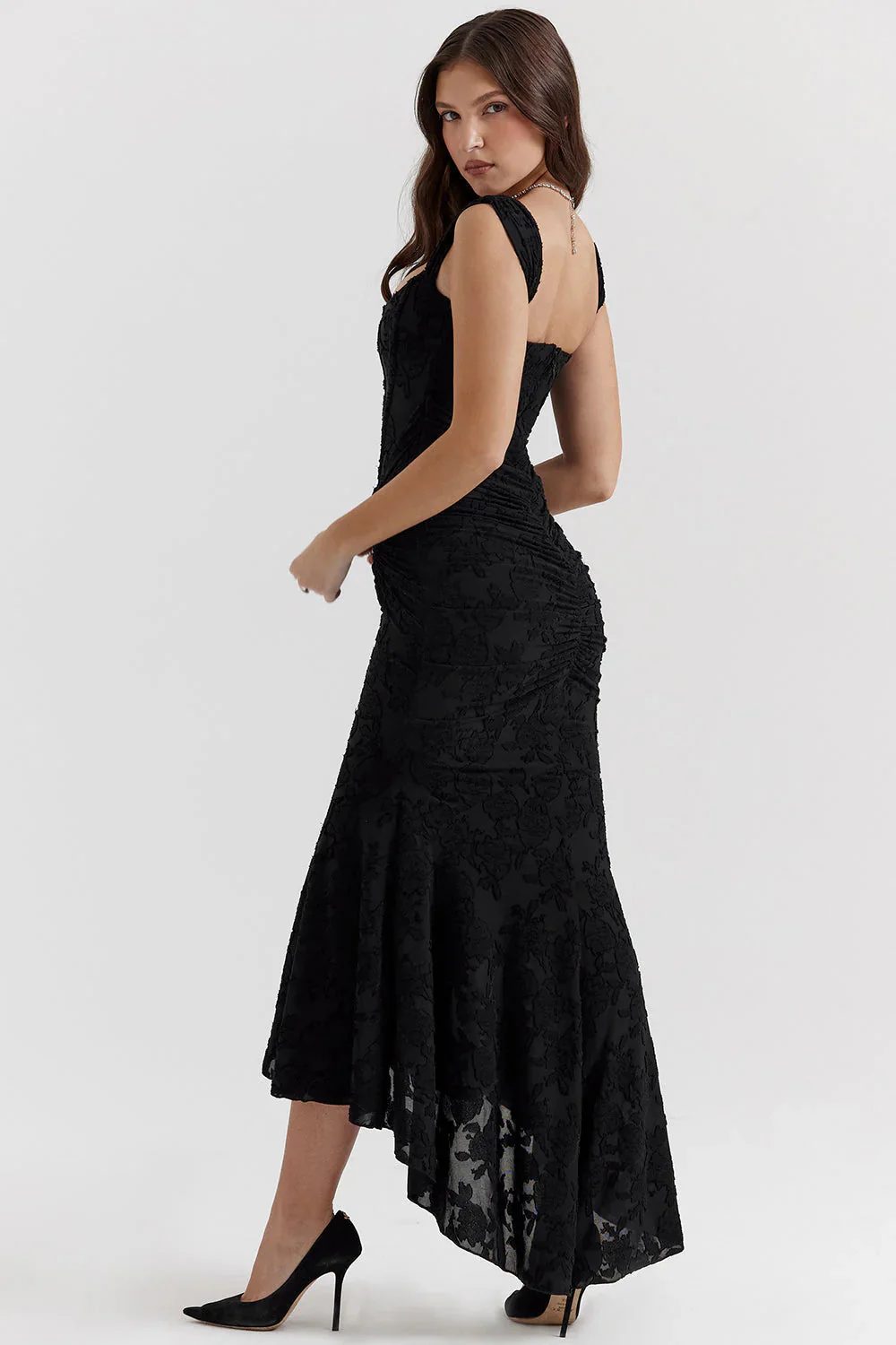 Floral Embroidered Lace Ruched Maxi Dress - Image 5