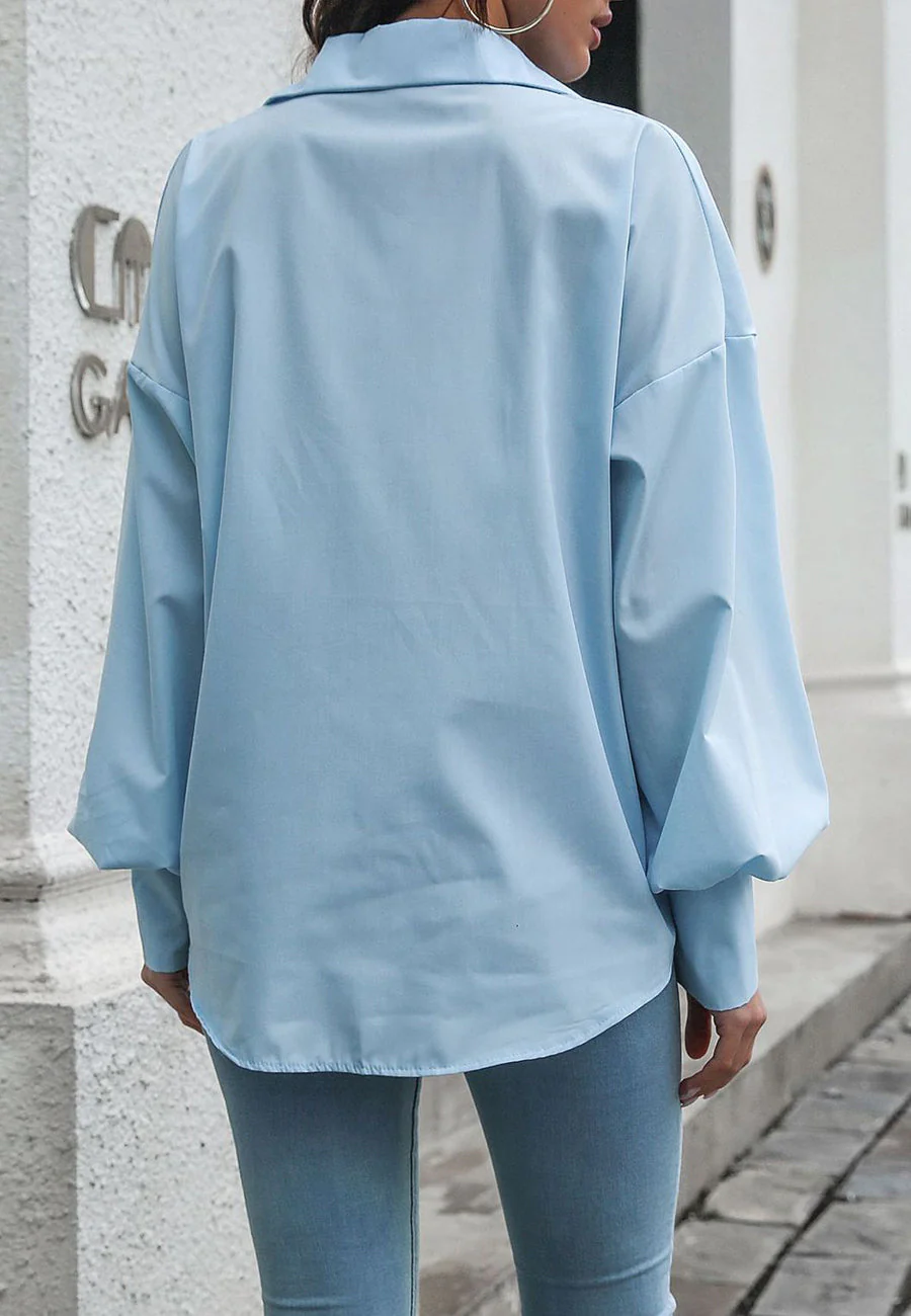 Solid Bishop Sleeve Polo Shirt - Image 2