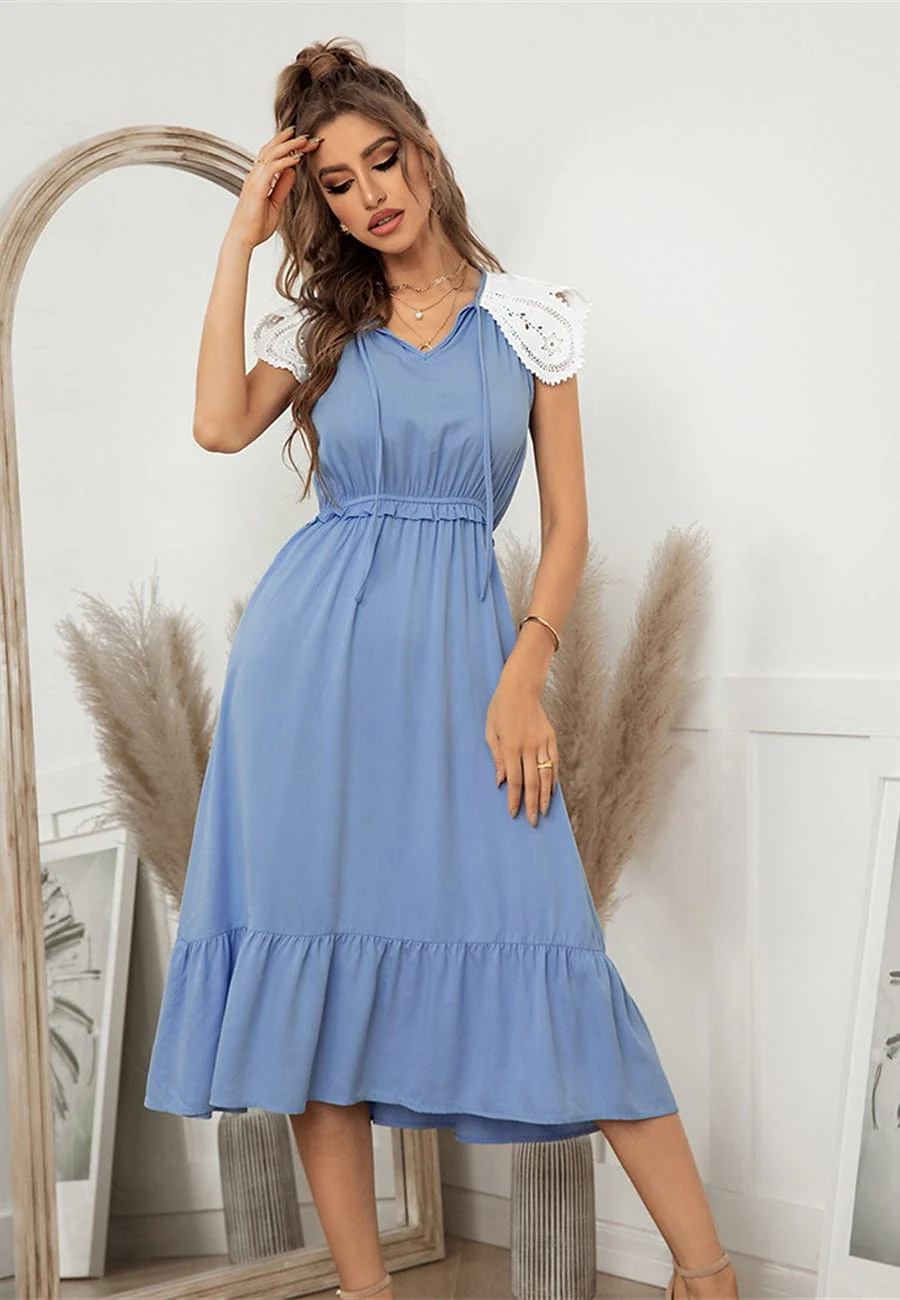 Tie Neck Scallop Lace Dress - Image 11