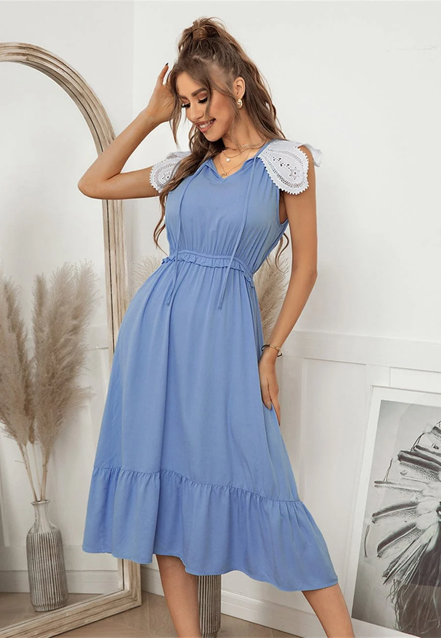 Tie Neck Scallop Lace Dress - Image 12
