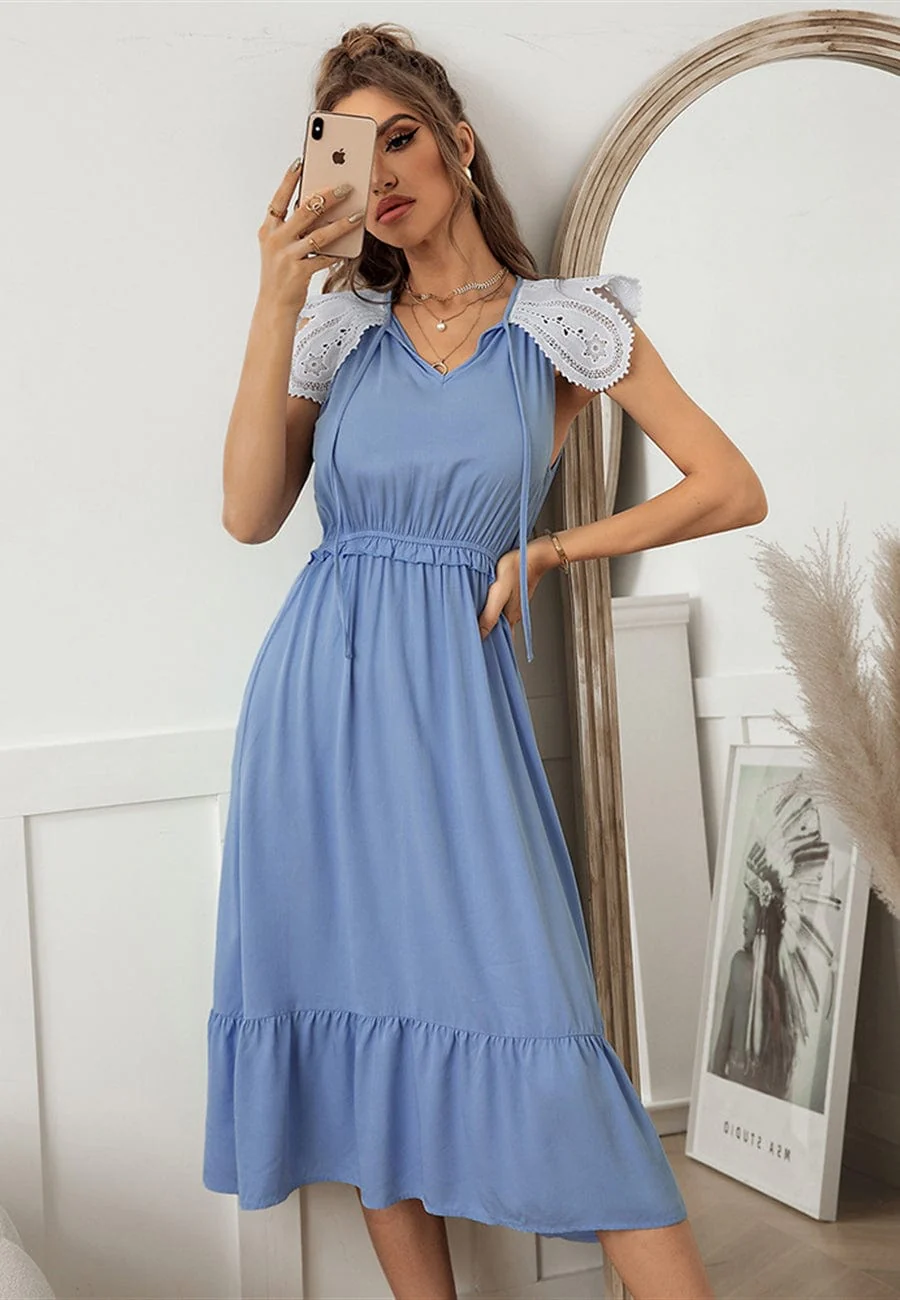 Tie Neck Scallop Lace Dress - Image 13