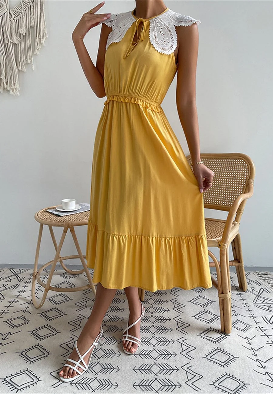 Tie Neck Scallop Lace Dress - Image 5